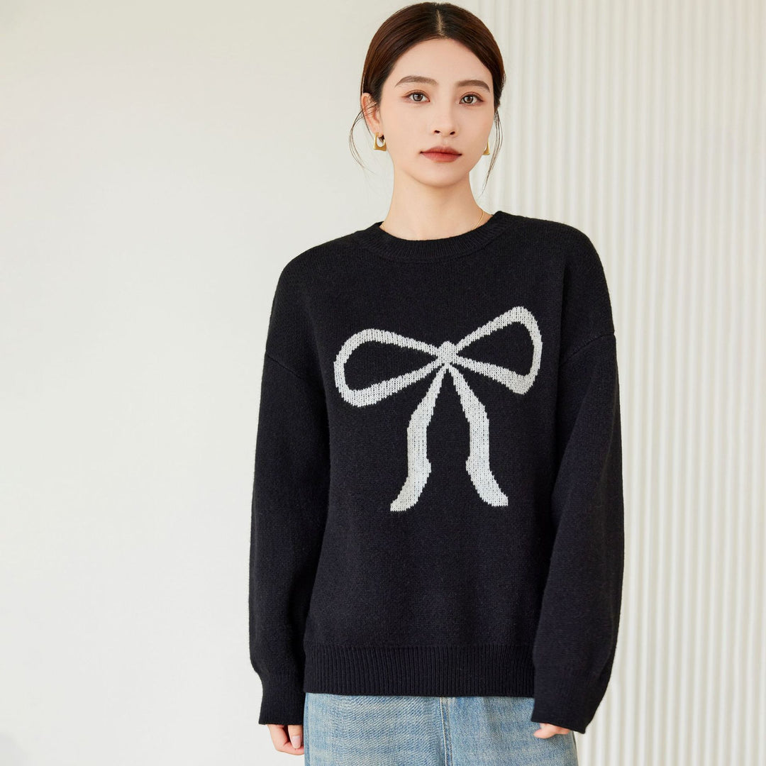 Pull surdimensionné pour femmes avec motif de nœud ludique Chic & Stil