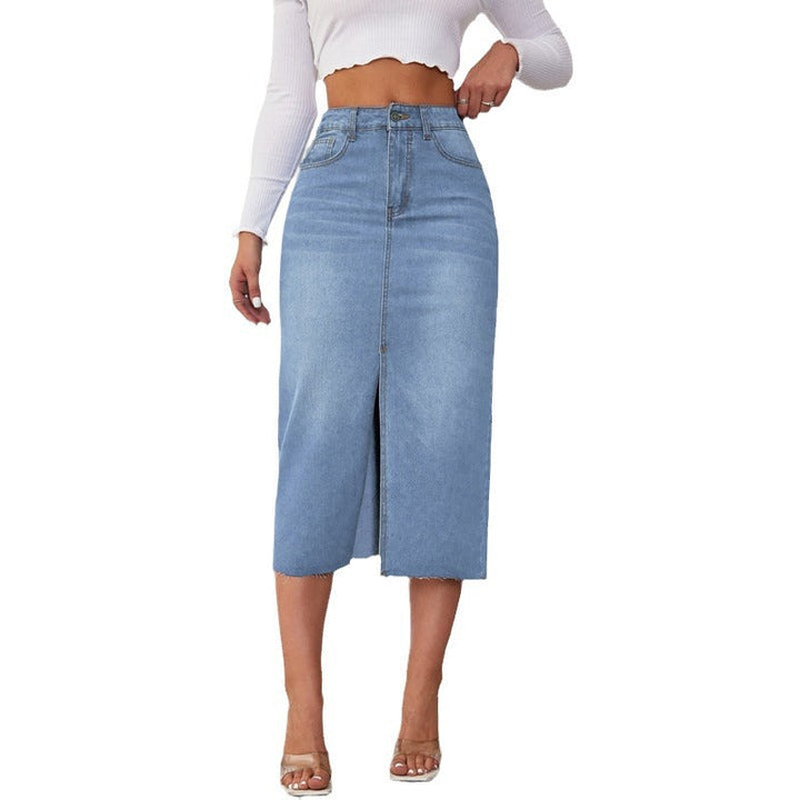 Women's Midi Denim Skirt with Side Slit Lune London
