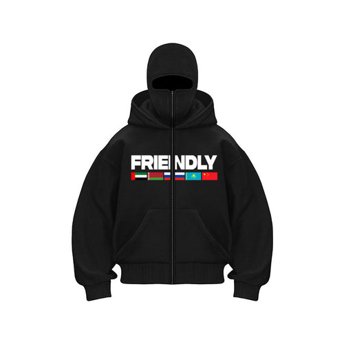 Hooded jacket for women with fixed zipper and striking graphic print Lune London