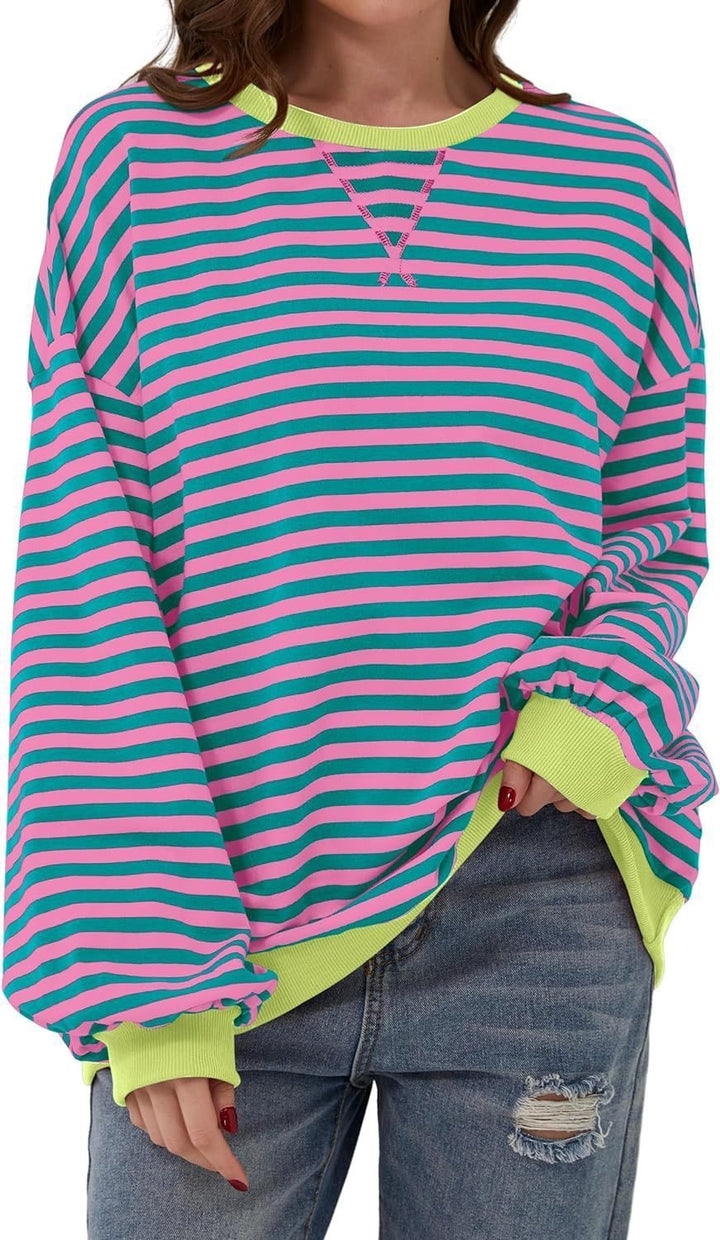Casual striped sweater for women with flared sleeves and contrasting edges Lune London