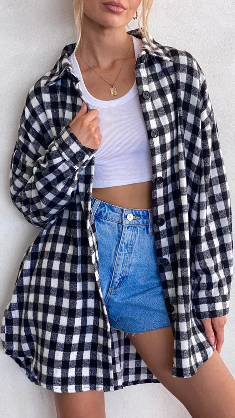 Flannel shirt for women with a check pattern and relaxed fit Lune London