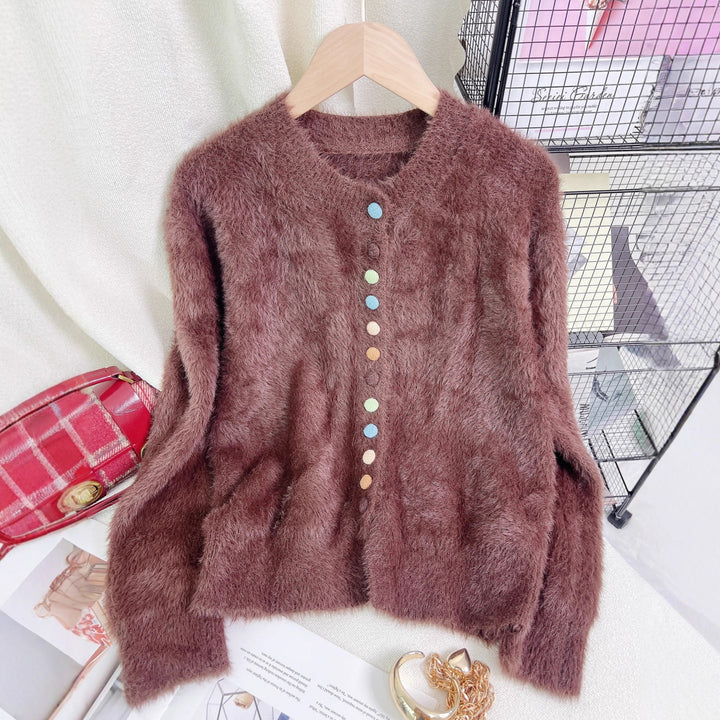 Cardigan féminin en peluche avec des boutons colorés et un design ample Chic & Stil