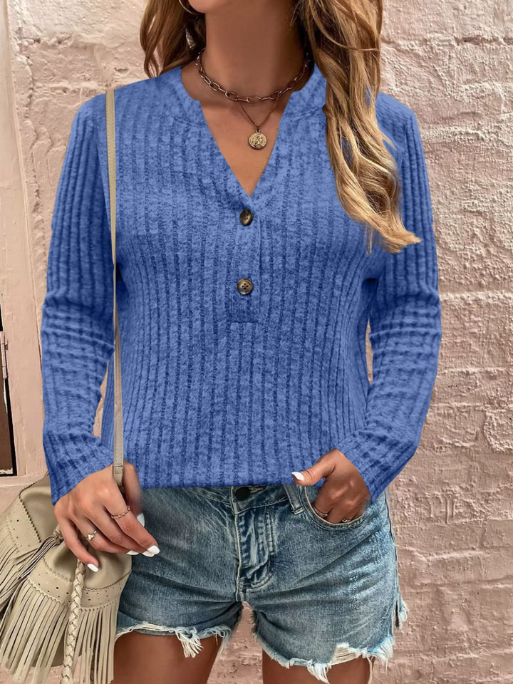 Long sleeve women's t-shirt with ribbed design and button detail Lune London