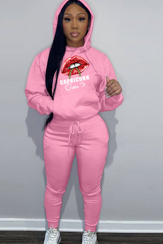 Women's hoodie and jogger pants set with catchy lip pattern Lune London