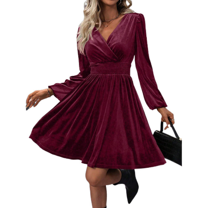 Skater dress for women with elegant gathers and V neckline Lune London