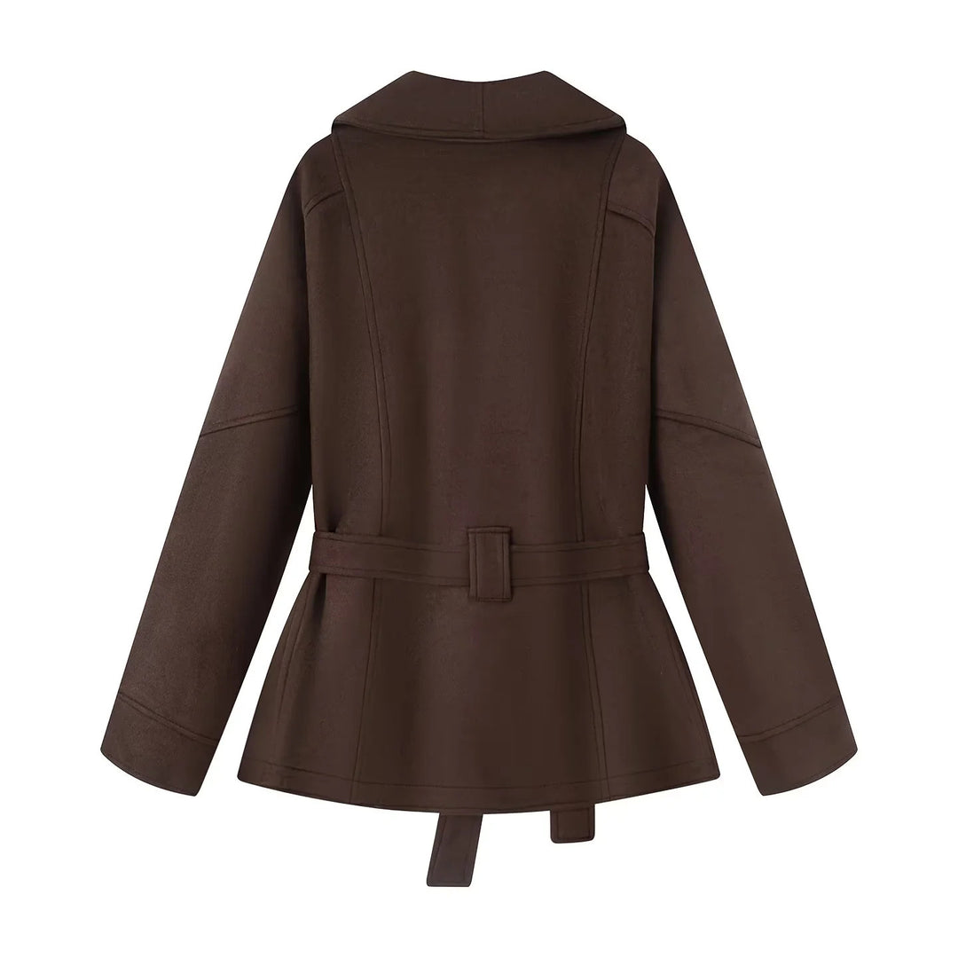 Elegant transitional jacket for ladies with a tie belt and flattering lapels Lune London