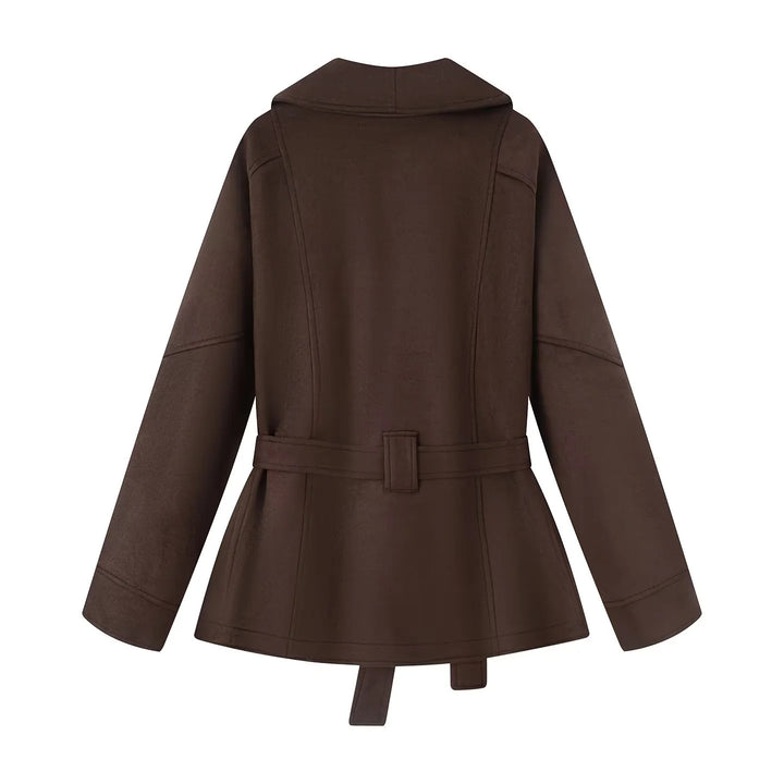 Elegant transitional jacket for ladies with a tie belt and flattering lapels Lune London
