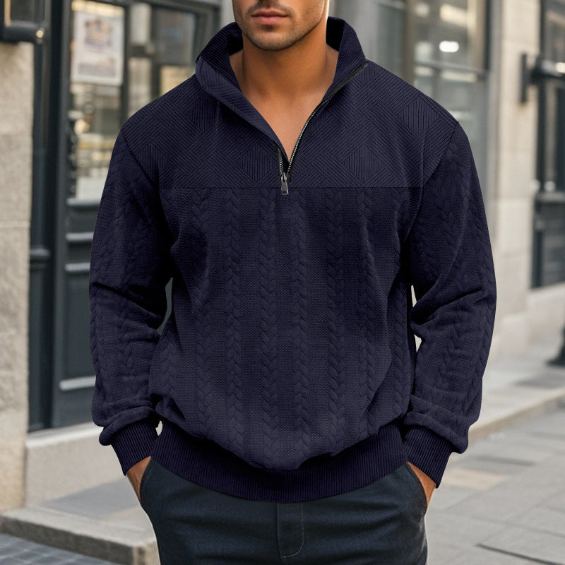 Men's knitted sweater with modern high collar and zip Lune London