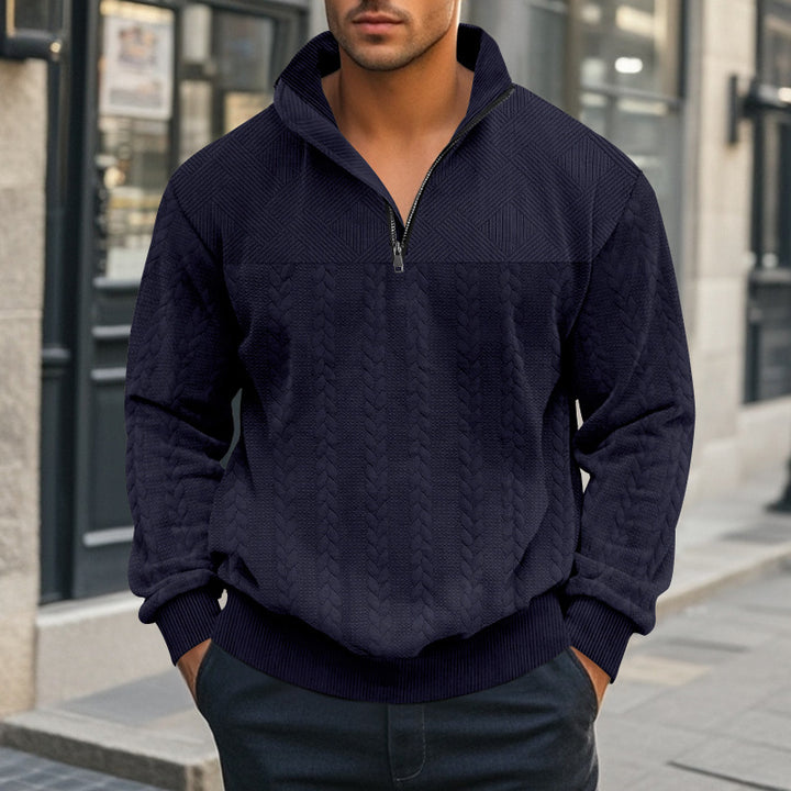 Men's knitted sweater with modern high collar and zip Lune London