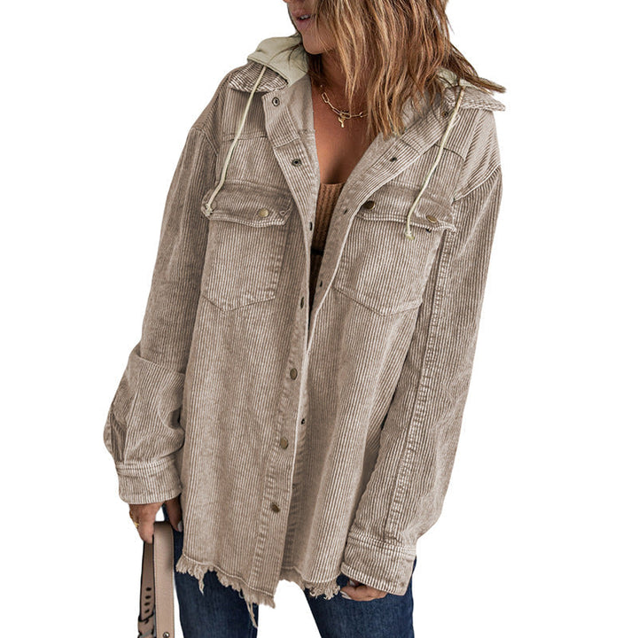 Lune London | Jacket with hood - Oversized fit - Cord texture - Button closure - Fringe edge