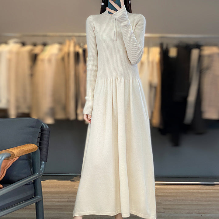 Casual knitted dress for women with high collar and zippered pockets Lune London