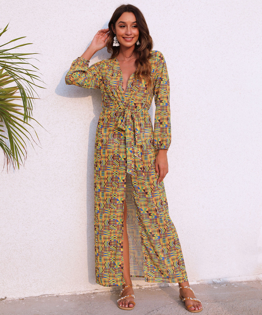 Women Maxi Wrap Dress with Long Sleeves Lune London