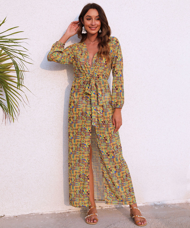 Women Maxi Wrap Dress with Long Sleeves Lune London