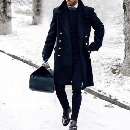 Elegant long coat for men with double row of buttons and wide collar Lune London