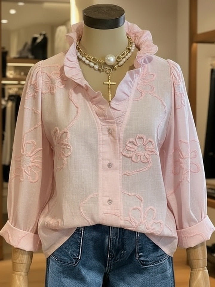 Ladies elegant blouse with floral embroidery and voluminous sleeves Lune London