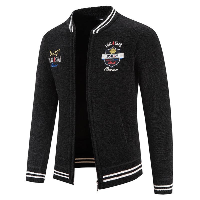 Knitted sports jacket for men with high collar and varied embroidery Lune London