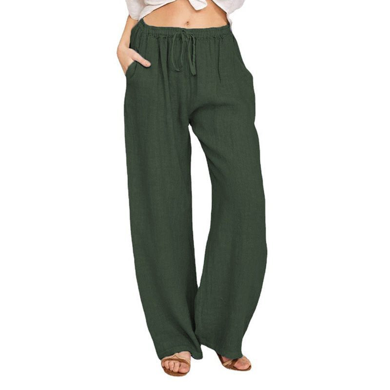 Comfortable and breathable linen pants for women with elastic waistband and side pockets Lune London