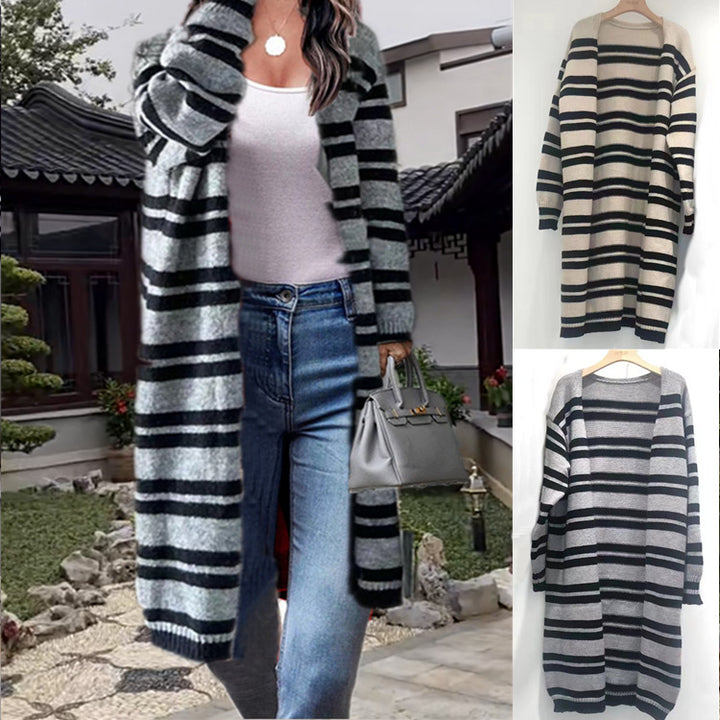 Women’s knit jacket with modern striped pattern and open cut Lune London