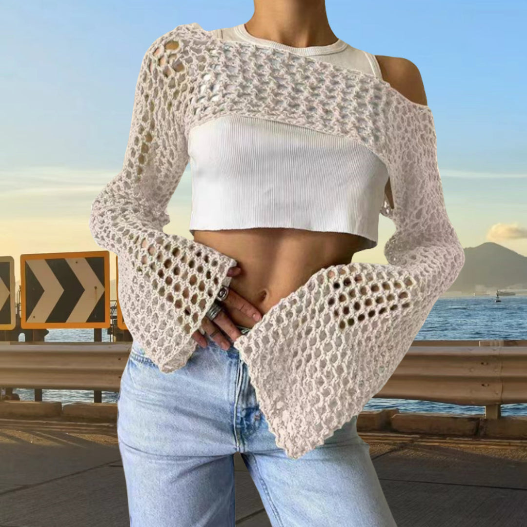 Crochet tank top for women with open stitches and wide sleeves Lune London