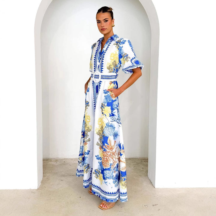 Chic & Stil Women's maxi dress with floral pattern and waistband