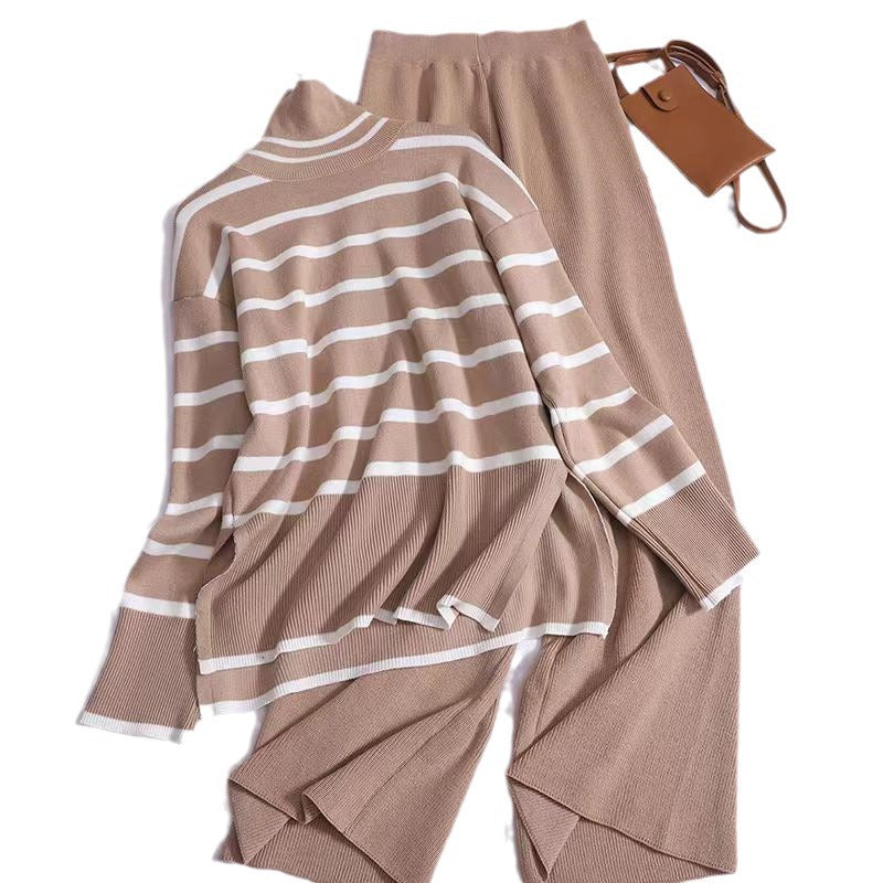 Lune London women's trendy knit set with fine stripes