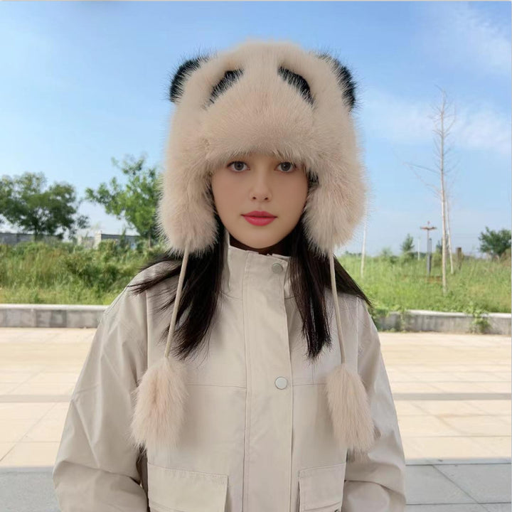 Ladies Plush Panda Beanie with Trendy Ears Lune London