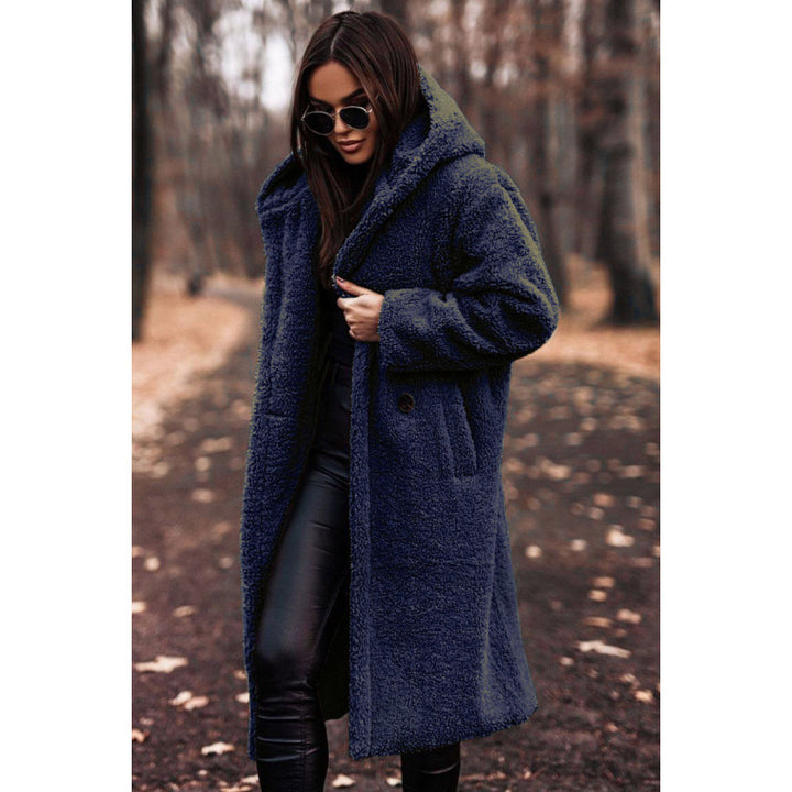 Ladies Plush Teddy Coat with Hood and Button Details Lune London