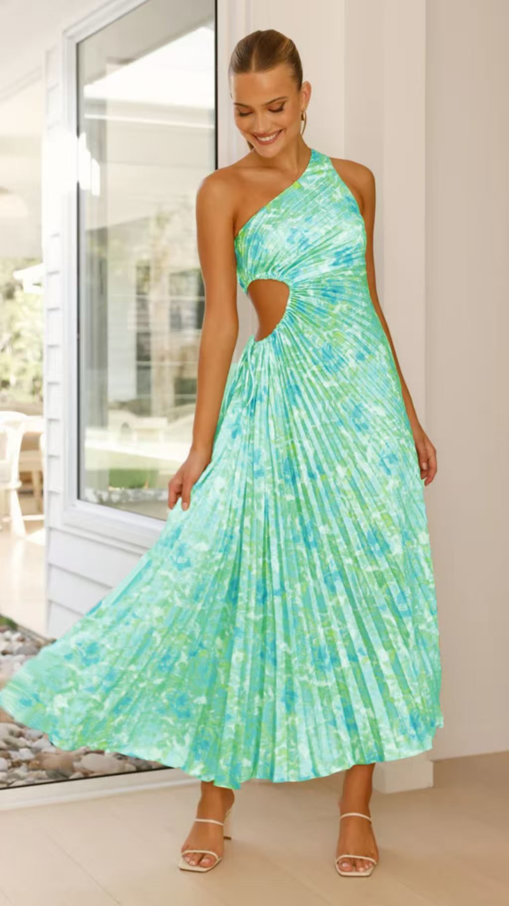 Women's maxi dress with sophisticated draping and asymmetrical design Lune London