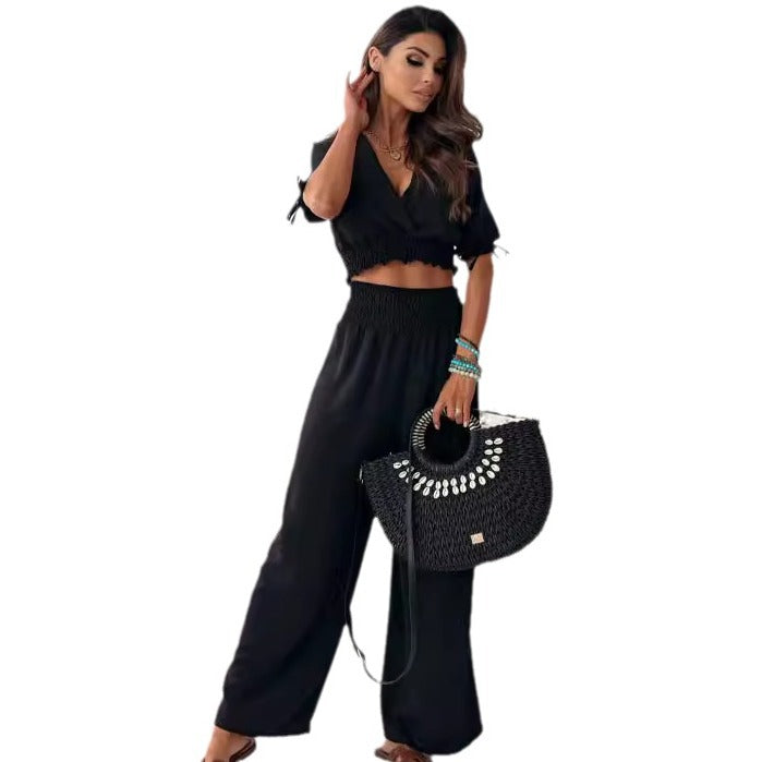 Lune London high-waisted wide-leg cropped lounge set for women
