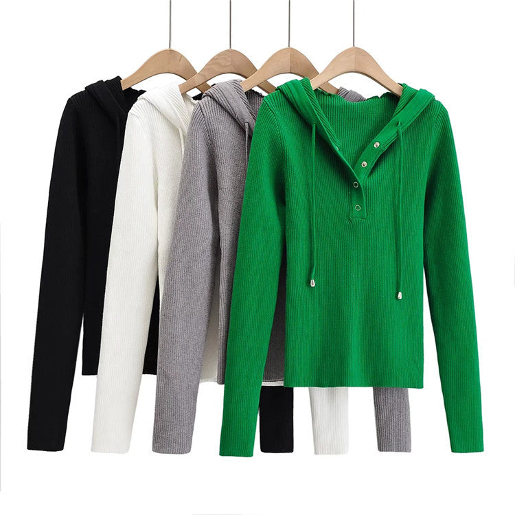 Casual knit sweater for women with hood and buttons Lune London