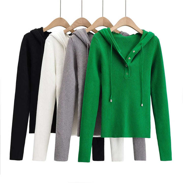 Casual knit sweater for women with hood and buttons Lune London