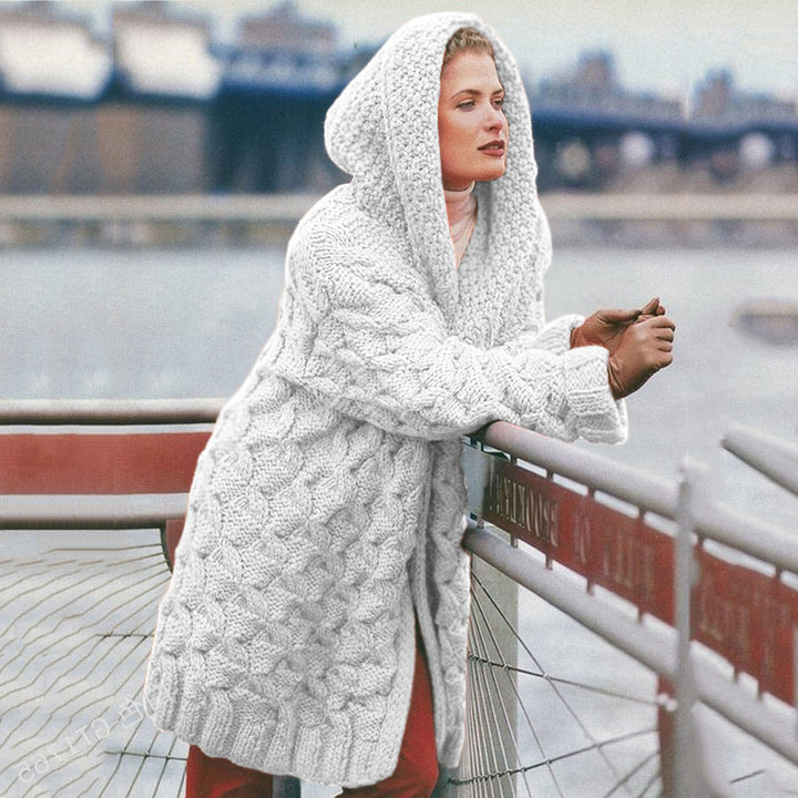 Chunky knit coat for women with hood and oversized design Lune Londonl