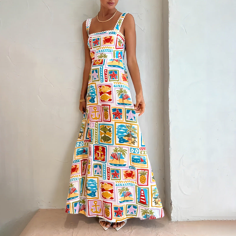 Robe Maxi Jouet Femme avec Imprimé Coloré et Fines Bretelles Chic & Stil
