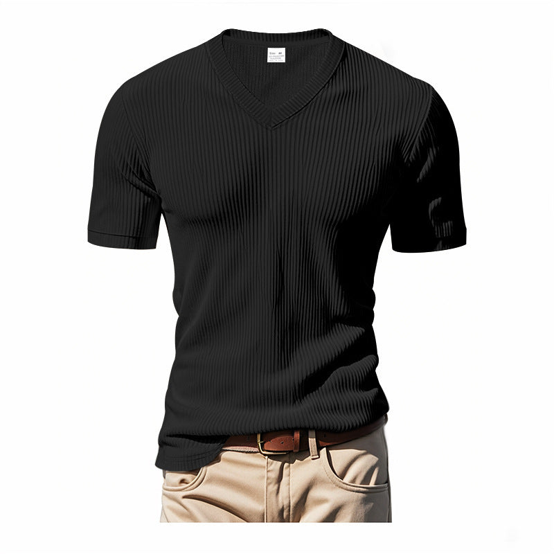 Modern V-neck T-shirt for men in textured material Lune London