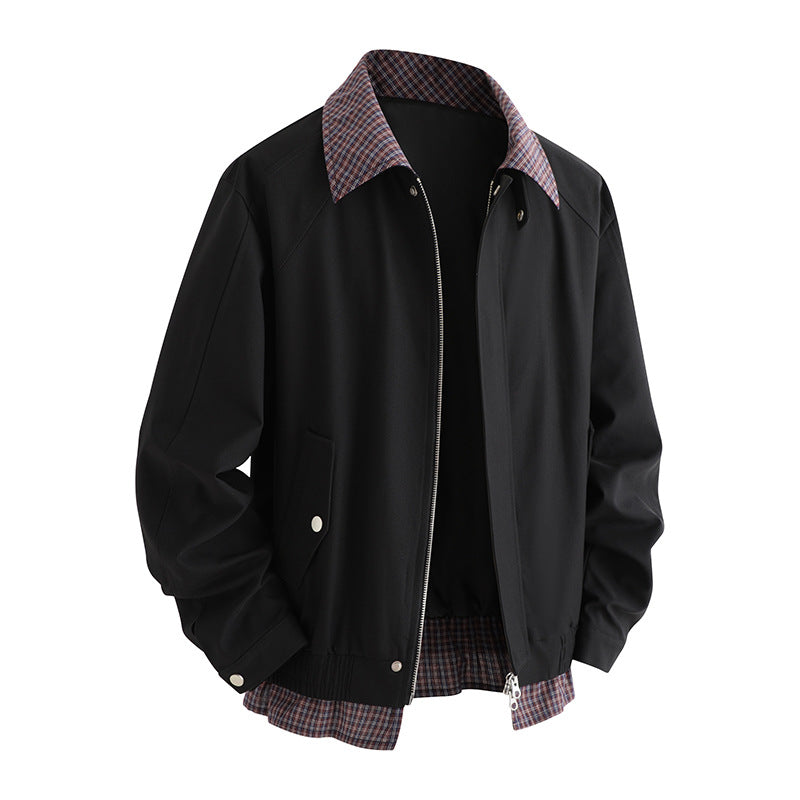 Fashionable men's transitional jacket with stylish plaid interior lining Lune London