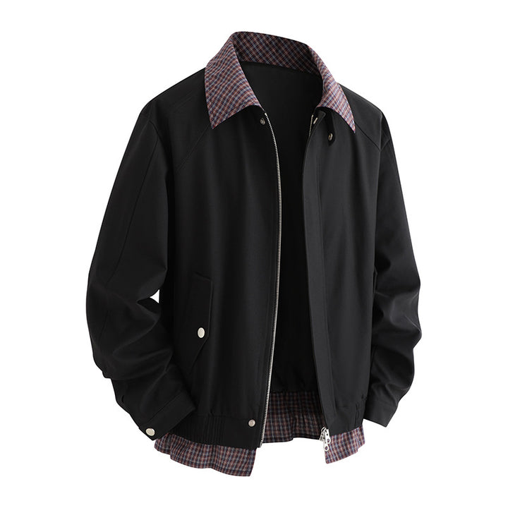 Fashionable men's transitional jacket with stylish plaid interior lining Lune London