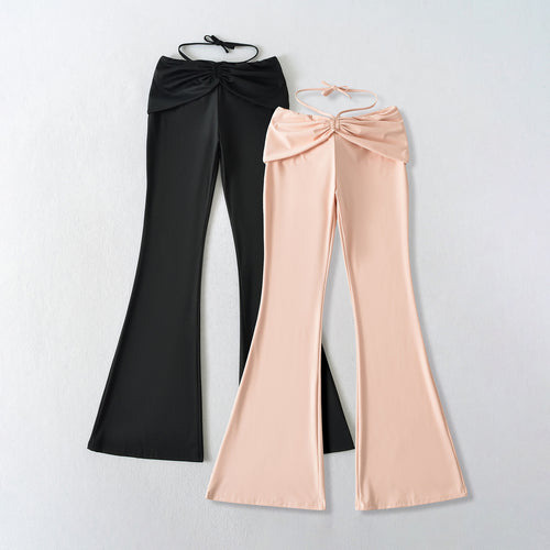 Elegant flared trousers for ladies with gathers at the waist and tie belt Lune London