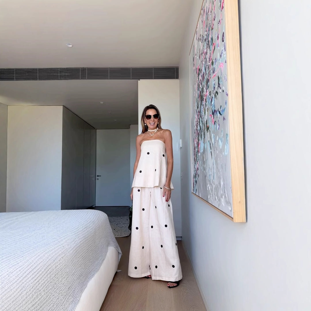 Women's set consisting of a sleeveless top and wide polka dot pants Lune London