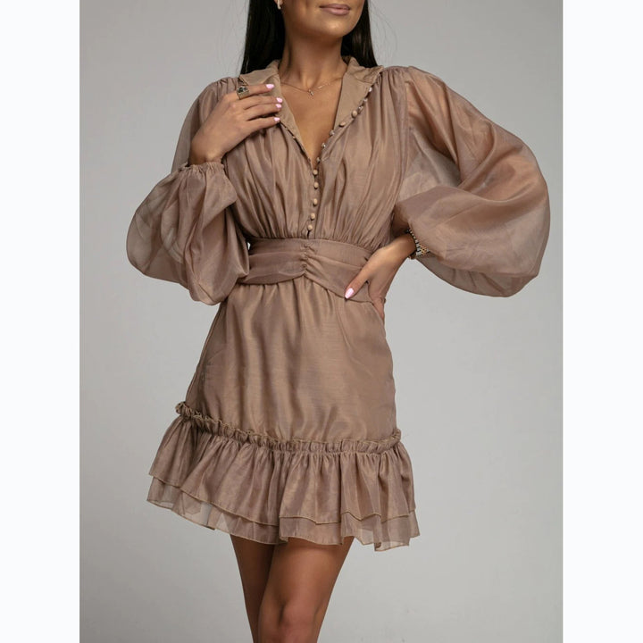 Women's mini dress with voluminous sleeves and sophisticated ruffle design Lune London
