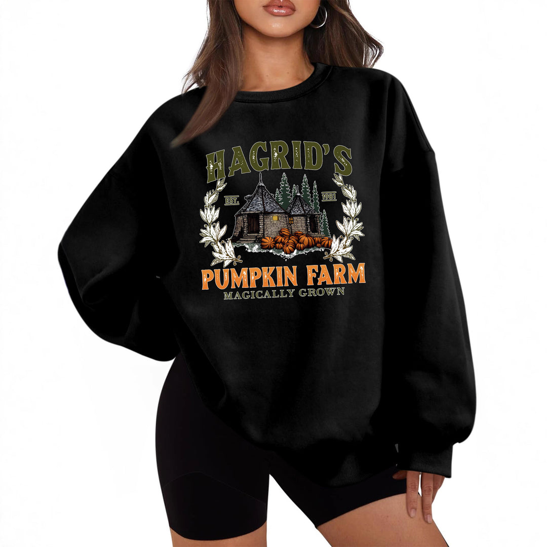 Sweat-shirt femme avec col rond confortable et motif citrouille d'automne Chic & Stil