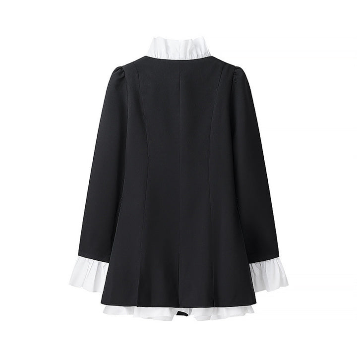 Ladies Elegant Blazer Jacket with Ruffle Details and Chic Button Closure Style
