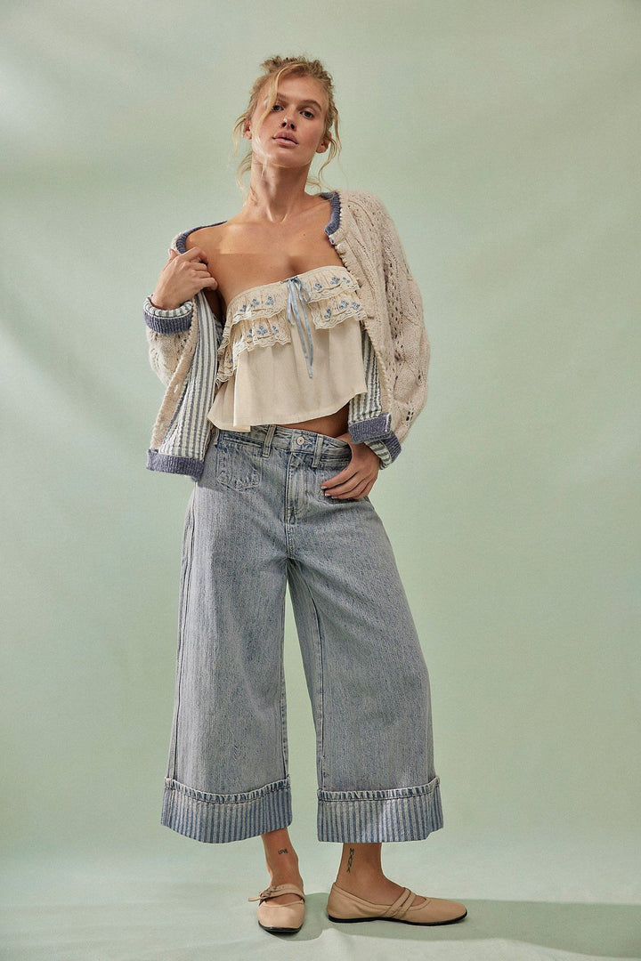 Ladies elegant wide-cut jeans with sewn-on stripes Lune London