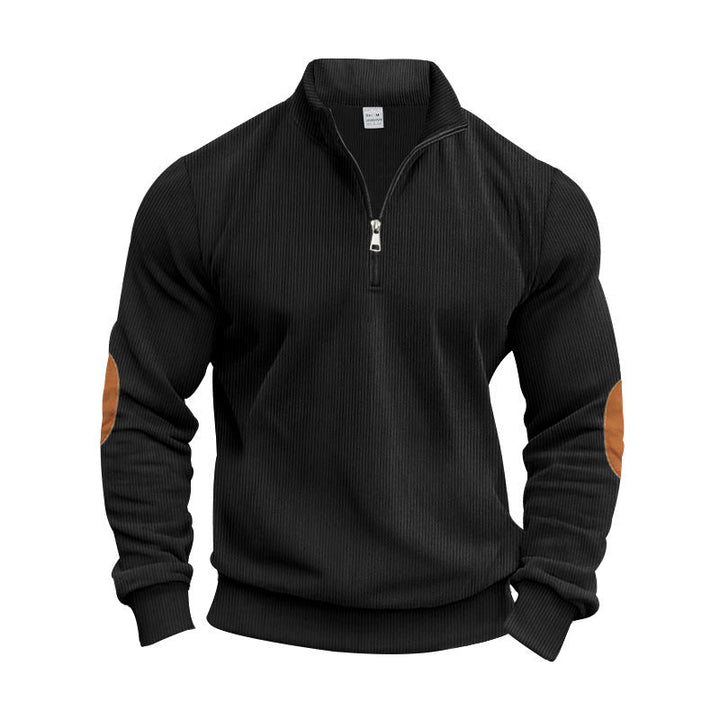 Men's Elegant Pullover with Practical Elbow Patches and Modern Zipper Lune London