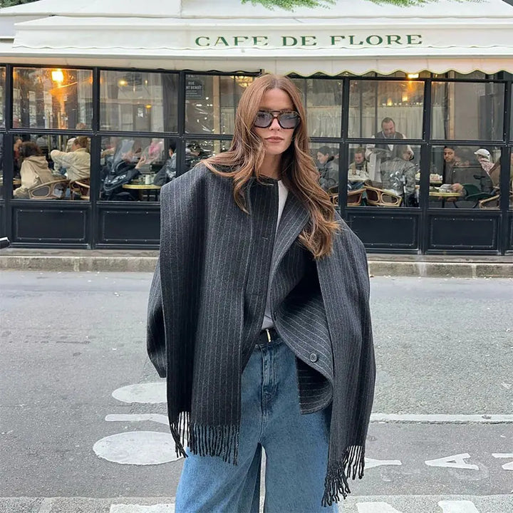 Oversized jacket for women with fringe details Lune London