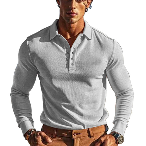 Elegant long sleeve polo for men with button placket and structured design Lune London
