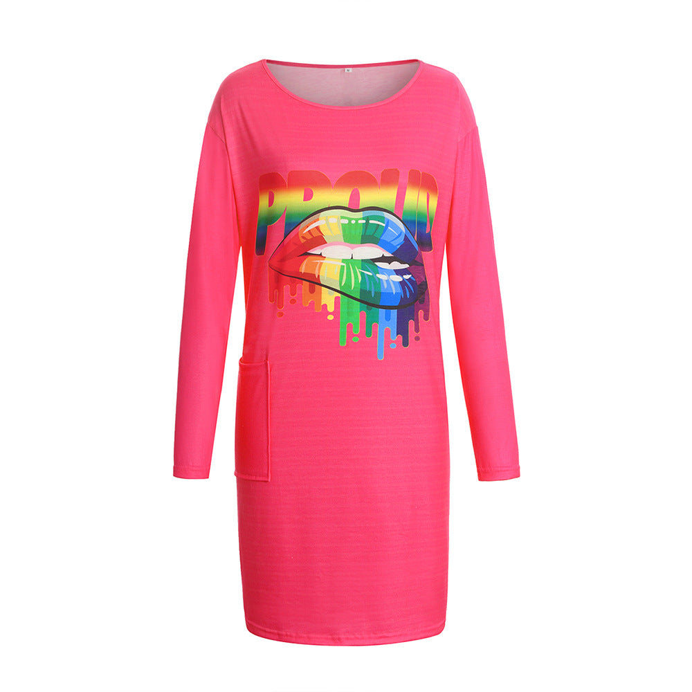 Long sleeve dress for women with a trendy graphic design and practical pockets Lune London