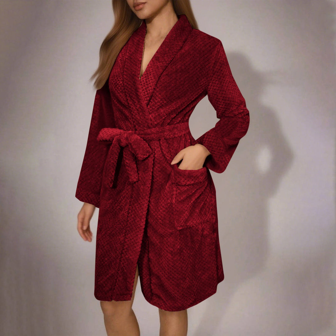 Women's Cozy Bathrobe with Belt and Pockets Lune London