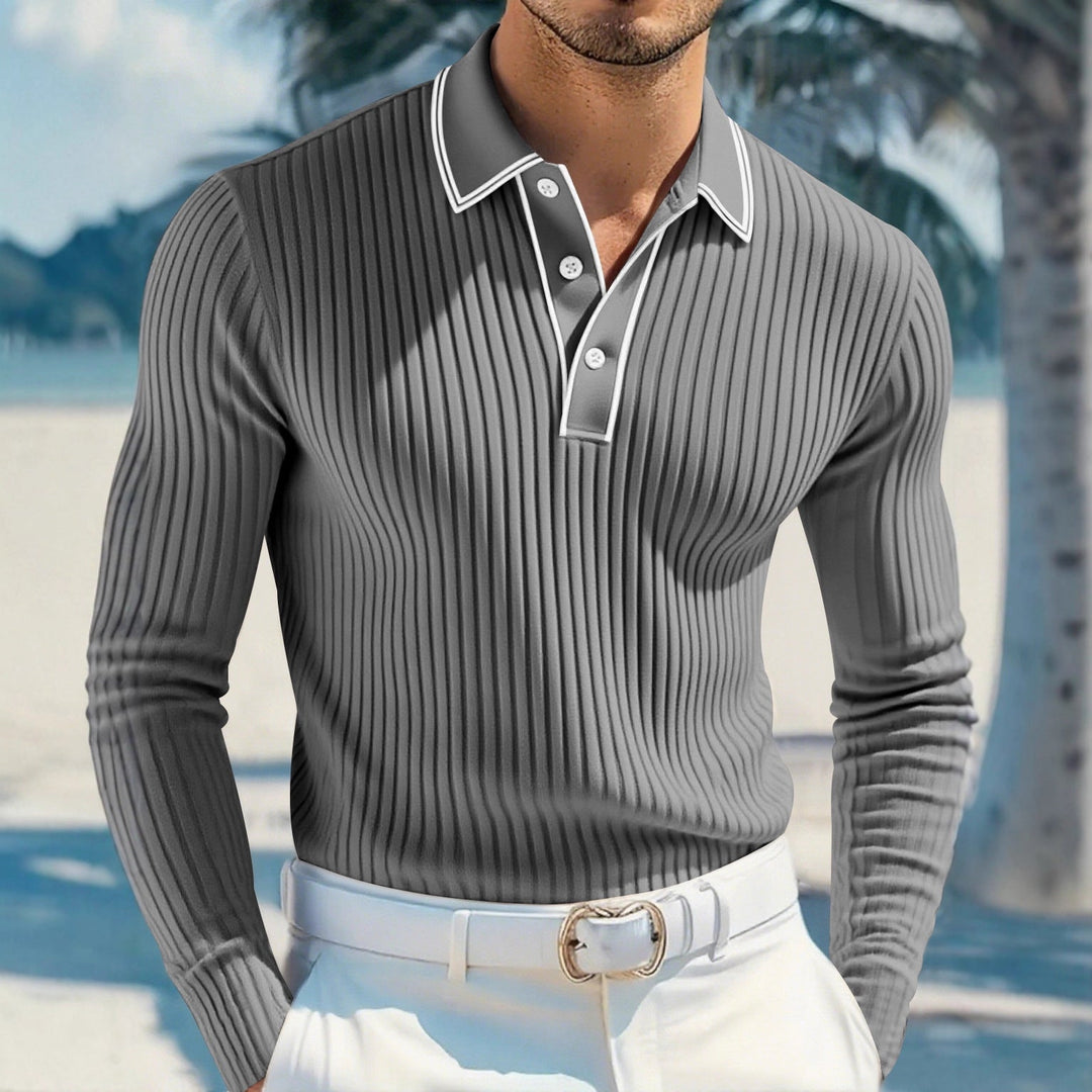 Men's Long Sleeve Polo Shirt with Textured Design Lune London