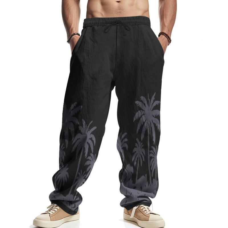 Casual beach pants for men with palm print and elastic waistband Lune London