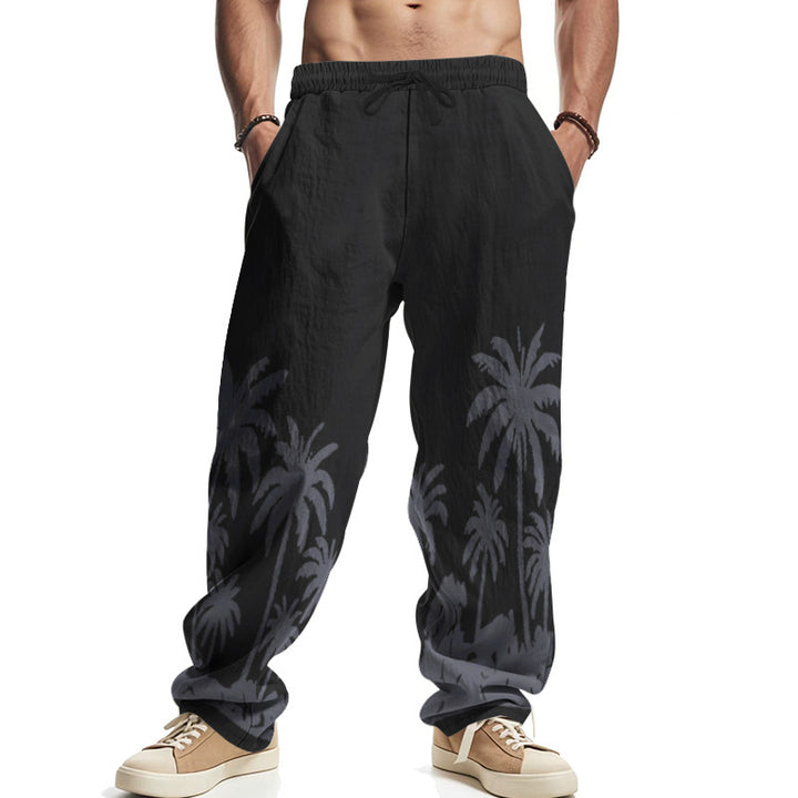 Casual beach pants for men with palm print and elastic waistband Lune London